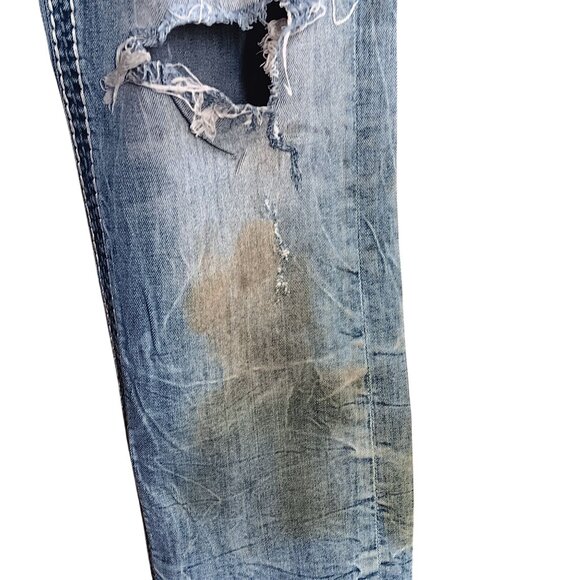 sz 30 Rock Revival Distressed Denim Jeans Feeney Boot Bootcut Trashed - Picture 11 of 12